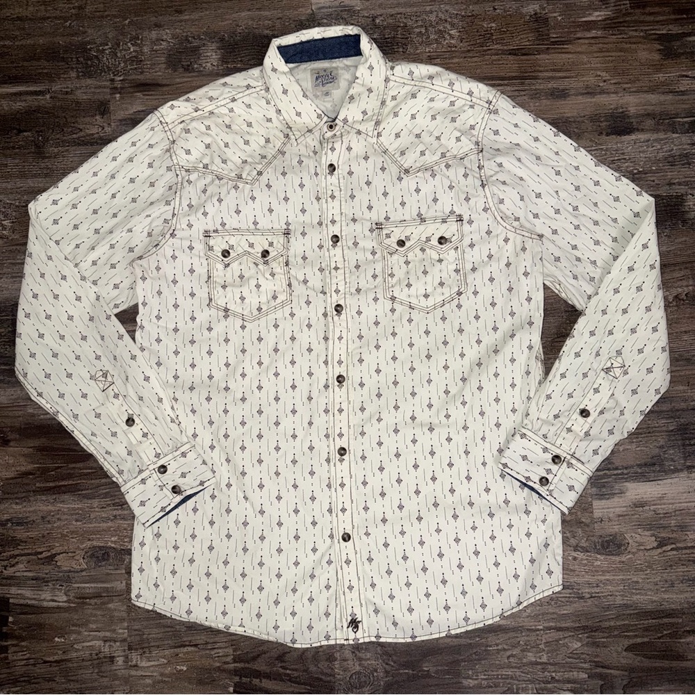 Moonshine Spirit Men's Ivory Button Down Long Sleeve Western Patterned Shirt